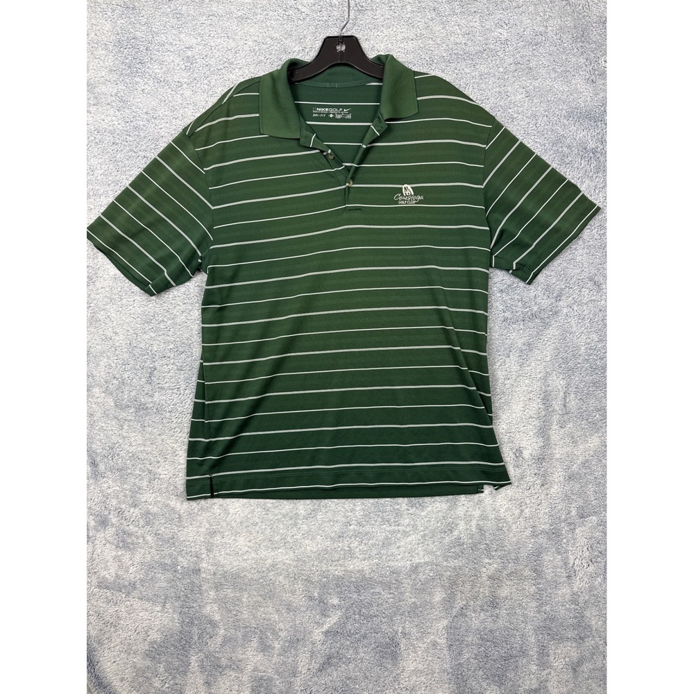 Nike Mens M Green Striped Polo Shirt Conestoga Golf Club Dri-FIT Short Sleeve